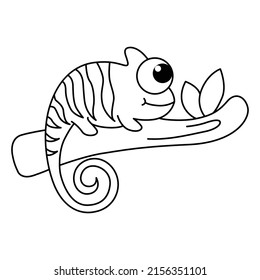 Cute chameleon cartoon coloring page illustration vector. For kids coloring book.