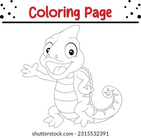 cute chameleon cartoon coloring page illustration vector for kids coloring book