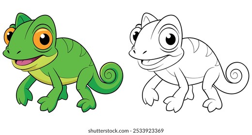 Cute Chameleon Cartoon Coloring Page For Kids Printable