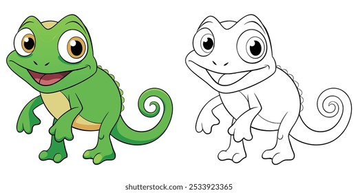 Cute Chameleon Desenho Animado Páginas Para Crianças Imprimíveis