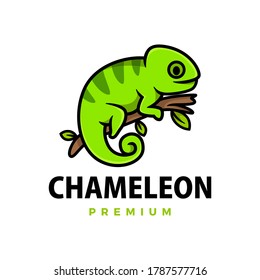 cute chameleon cartoon logo vector icon illustration