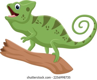 Cute chameleon cartoon on tree branch