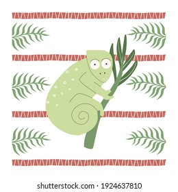 Cute chameleon in cartoon style. Vector illustration.