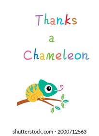 cute chameleon cartoon thank you card vector