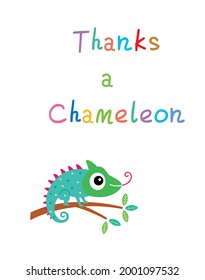 cute chameleon cartoon thank you card vector