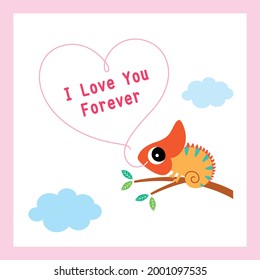 cute chameleon cartoon valentine's greeting card vector illustration