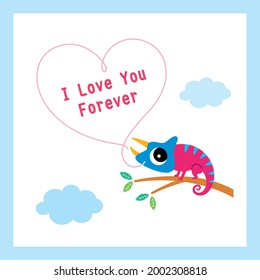 cute chameleon cartoon valentine's greeting card vector illustration