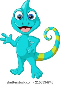 Cute Chameleon Cartoon Waving Hand