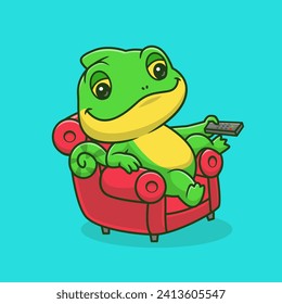 Cute Chameleon Chill And Watching Movie On Sofa Cartoon
Vector Icon Illustration. Animal Technology Icon Concept
Isolated Premium Vector. Flat Cartoon Style
