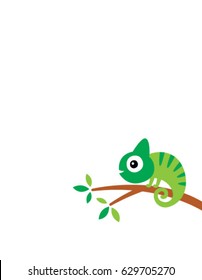 cute chameleon climb on tree vector