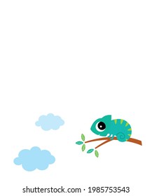 cute chameleon climbs on tree vector drawing