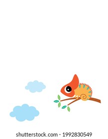 cute chameleon climbs on tree vector drawing
