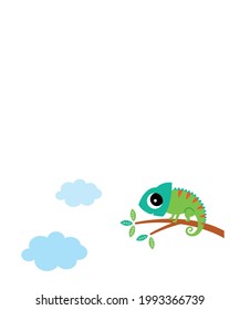 cute chameleon climbs on tree vector drawing