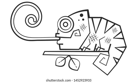 Cute Chameleon Coloring Book For Kids And Adults. Vector Illustration