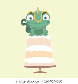Cute chameleon with dessert cartoon.
