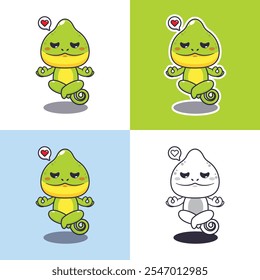 cute chameleon doing meditation yoga cartoon drawing. cartoon vector illustration suitable for element poster, brochure, web, mascot, sticker, coloring book.