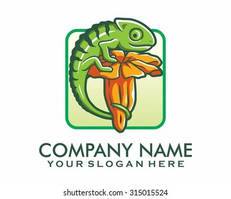 cute chameleon and flower vector