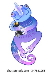 Cute chameleon and the fly. So cute. Vector