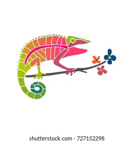Cute chameleon. Hand drawn vector illustration in bright colors.