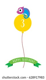 cute chameleon happy birthday greeting with balloon vector