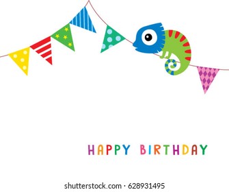 Cute Chameleon Happy Birthday Greeting Vector Stock Vector (Royalty ...