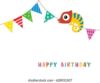cute chameleon happy birthday greeting vector