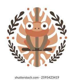 Cute Chameleon Illustration with Botanical Elements