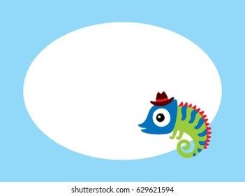 cute chameleon man message card vector