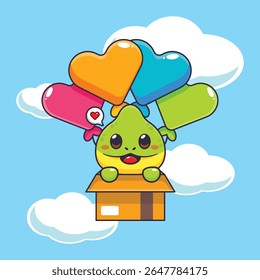 Bonito camaleão mascote personagem ilustração voam com balões