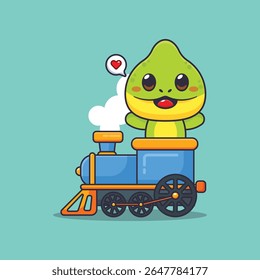 Cute chameleon mascot cartoon character illustration ride on train