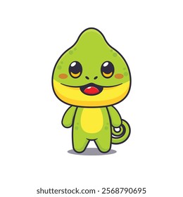 Cute chameleon mascot cartoon vector illustration. Vector cartoon Illustration suitable for poster, brochure, web, mascot, sticker, logo and icon.