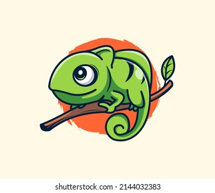 cute chameleon mascot illustration. icon vector, flat cartoon style.