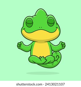 Cute Chameleon Meditation Yoga Cartoon Vector Icon
Illustration. Animal Sport Icon Concept Isolated Premium
Vector. Flat Cartoon Style