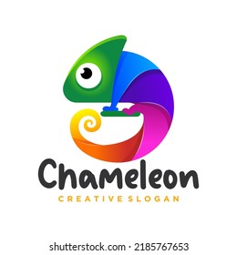 Cute chameleon modern gradient logo design template. vector illustration. svg