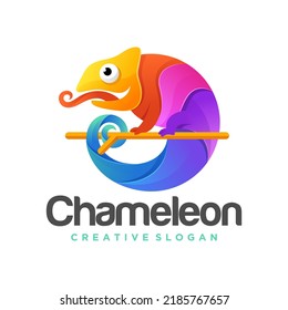 Cute chameleon modern gradient logo design template. vector illustration.