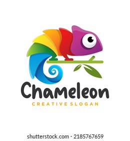 Cute chameleon modern gradient logo design template. vector illustration.