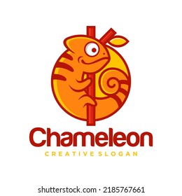 Cute chameleon modern gradient logo design template. vector illustration.