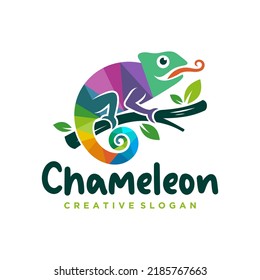 Cute chameleon modern gradient logo design template. vector illustration. svg