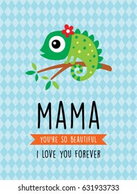 cute chameleon mother day greeting card