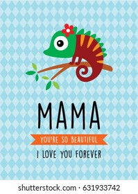 cute chameleon mother day greeting card