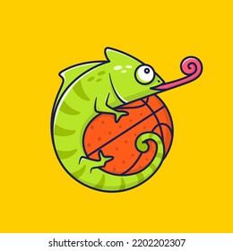 Cute chameleon on the ball vector illustration concept
