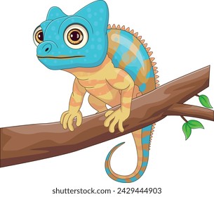 cute chameleon on tree cartoon