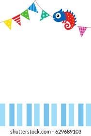 cute chameleon party card vector