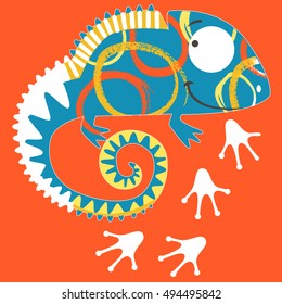 cute chameleon pattern vector illustration