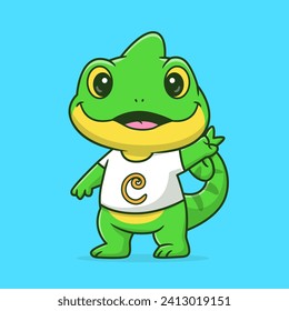 Cute Chameleon with Peace Hand Sign Cartoon Vector Icon
Illustration. Animal Nature Icon Concept Isolated Premium
Vector. Flat Cartoon Style