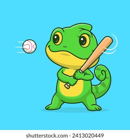 Cute Chameleon Playing Baseball Cartoon Vector Icon
Illustration. Animal Sport Icon Concept Isolated Premium
Vector. Flat Cartoon Style