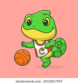 Cute Chameleon Playing Basketball Cartoon Vector Icon
Illustration. Animal Sport Icon Concept Isolated Premium
Vector. Flat Cartoon Style
