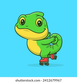 Cute Chameleon Playing Roller Skate Cartoon Vector Icon
Illustration. Animal Sport Icon Concept Isolated Premium
Vector. Flat Cartoon Style