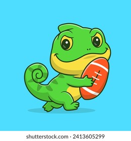 Cute Chameleon Playing Rugby Ball Cartoon Vector Icon
Illustration. Animal Sport Icon Concept Isolated Premium
Vector. Flat Cartoon Style