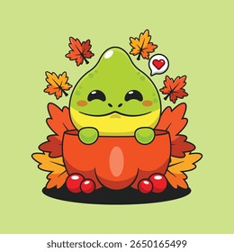 Cute chameleon in a pumpkin in autumn cartoon vector illustration